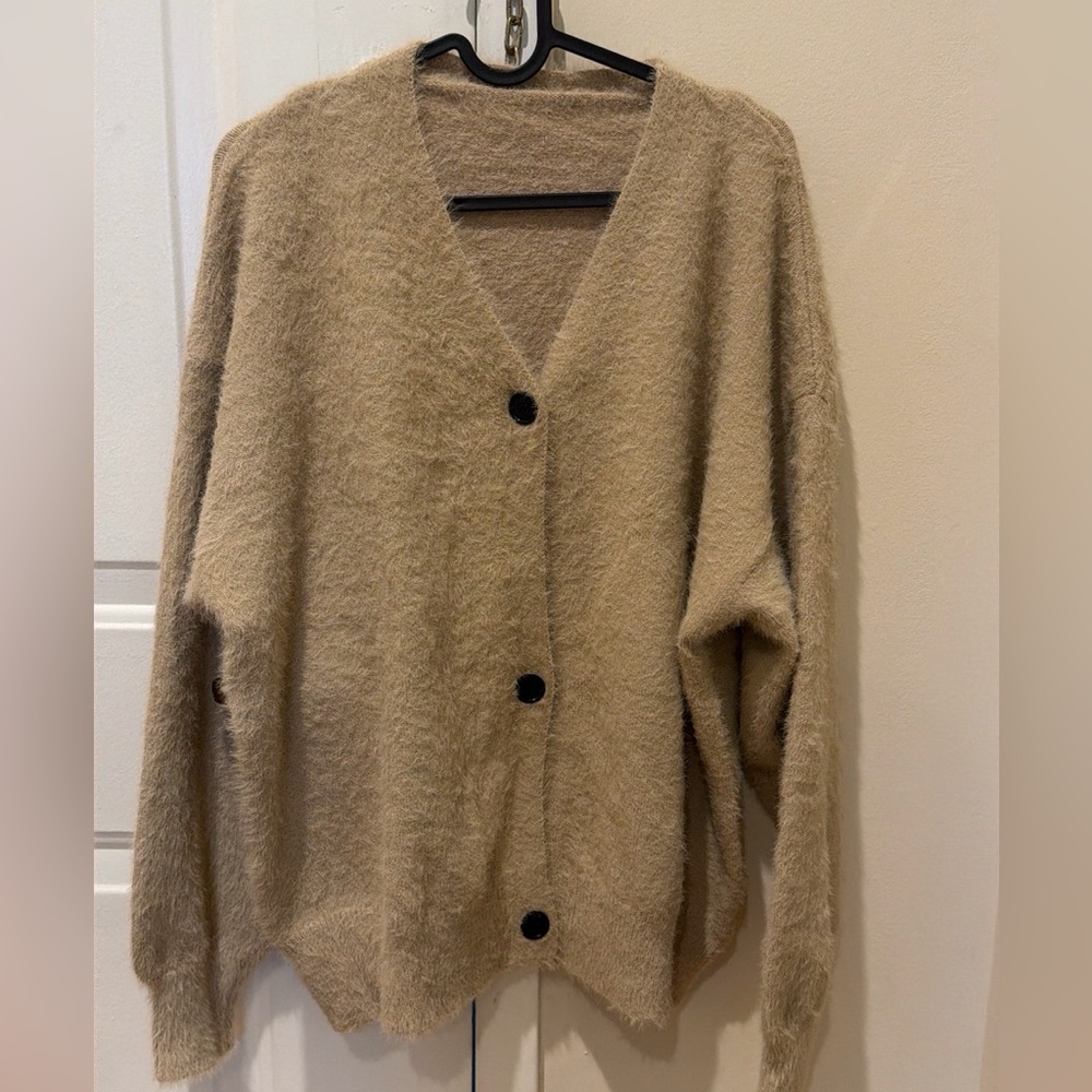 Fuzzy Grunge Cardigan Kurt Cobain Style Oversized Beige Nirvana Vibe Unisex M